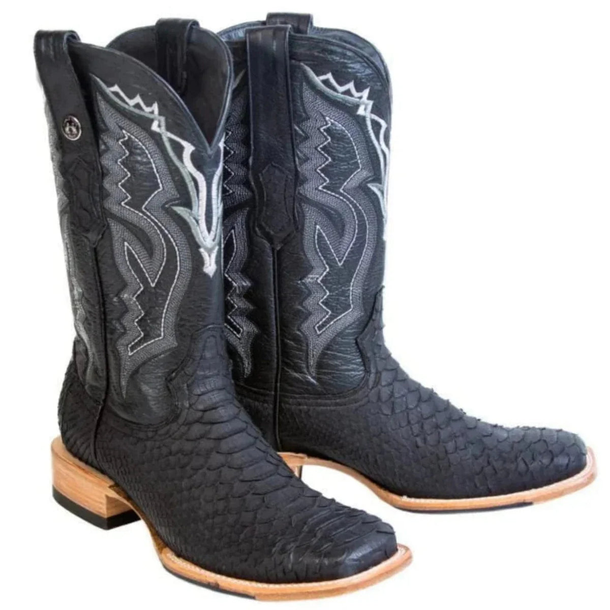 Tanner Mark Men's Python Jumbo Matte Western Boot in Black