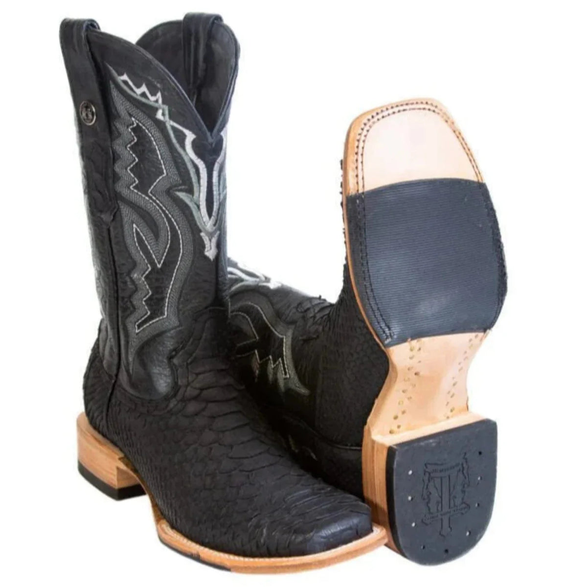 Tanner Mark Men's Python Jumbo Matte Western Boot in Black
