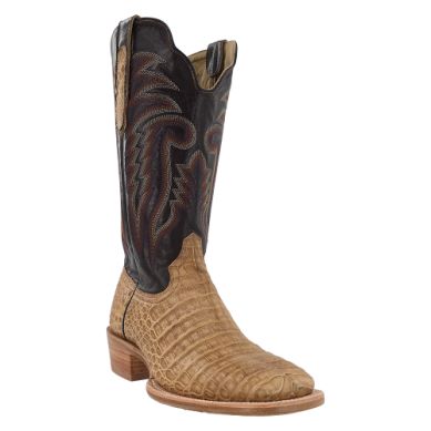 R. Watson Men's Caiman Belly Wide Square Toe Boot in Saddle