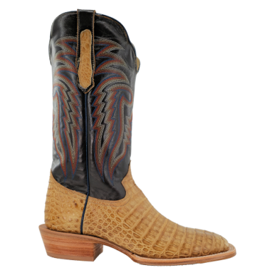 R. Watson Men's Caiman Belly Wide Square Toe Boot in Saddle