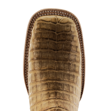 R. Watson Men's Caiman Belly Wide Square Toe Boot in Saddle