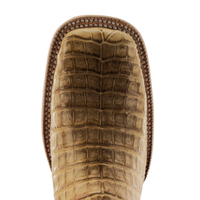 R. Watson Men's Caiman Belly Wide Square Toe Boot in Saddle