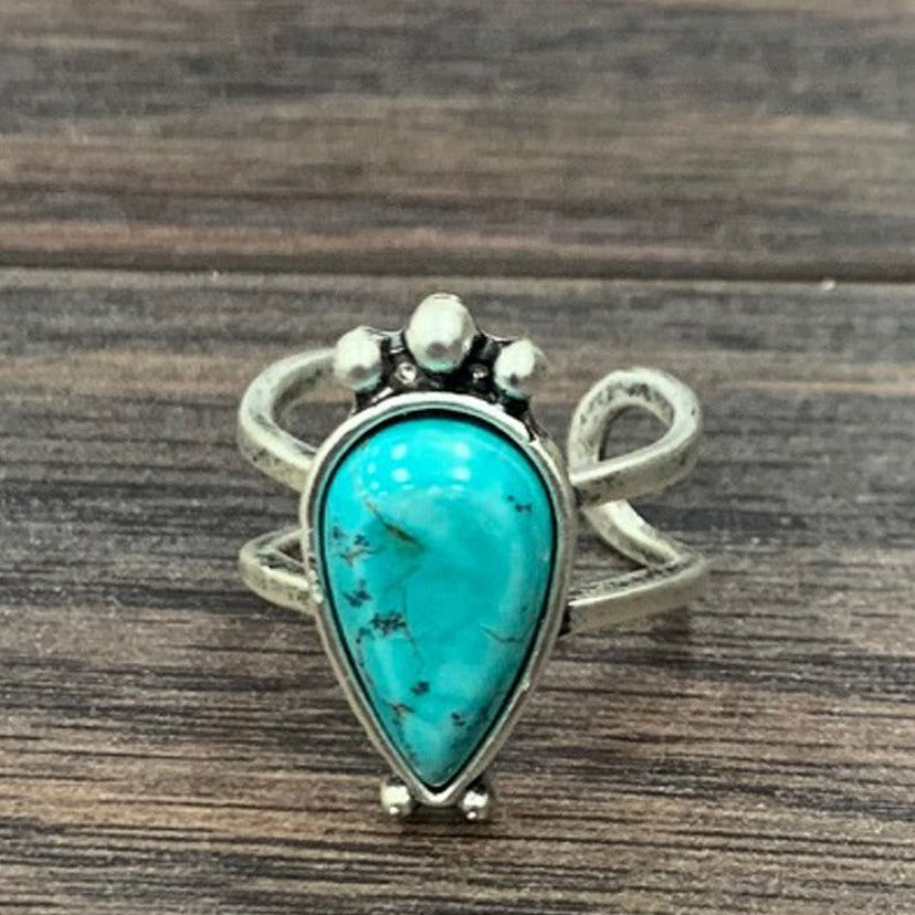 Turquoise Teardrop Adjustable Ring