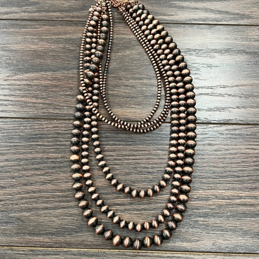 Layered 6 Strand Copper Navajo Pearl Necklace