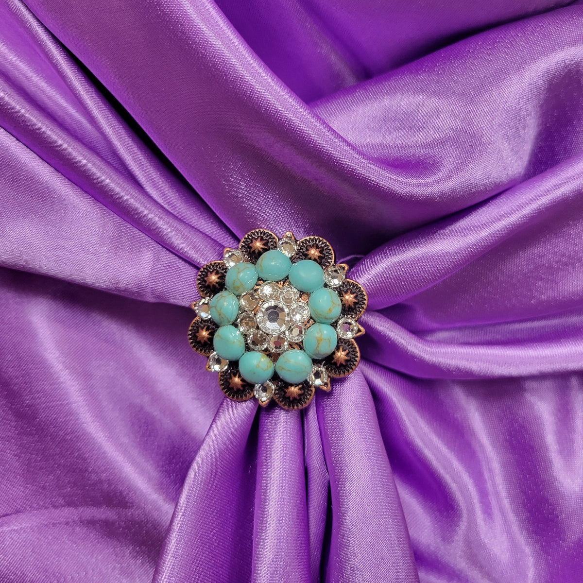 Rhinestone Turquoise Scarf Slide-Silver and Copper