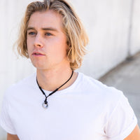 Aadi Men's Silver Ring on Black Leather Necklace