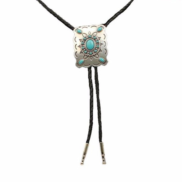Double S Silver & Turquoise Rectangle Bolo Tie