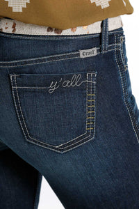 Cruel Hannah Embroidered Flare Indigo in Dark Stone Wash