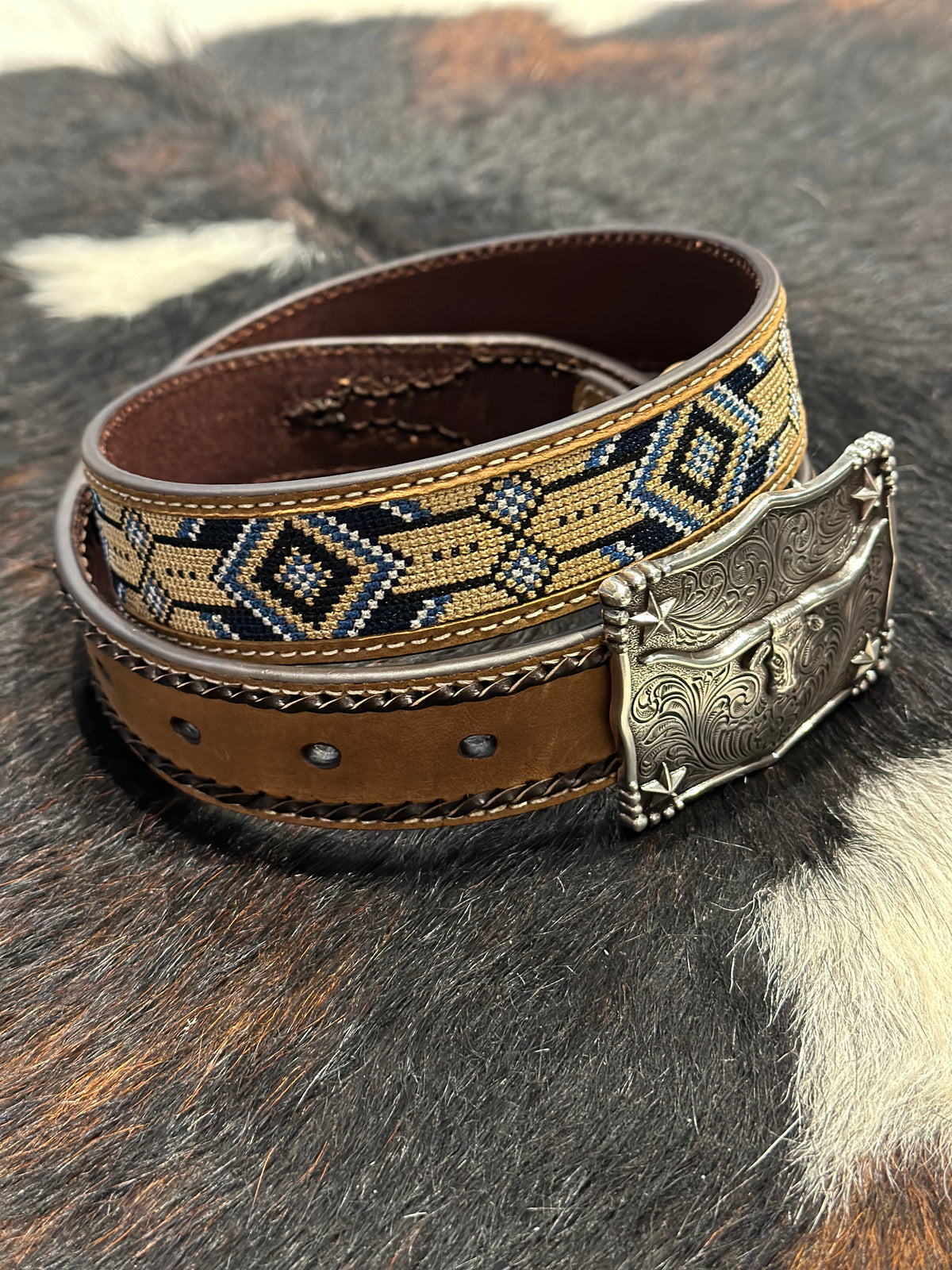 3D Belt Co. Boys Aztec Embroidery with Square Bullhead Buckle