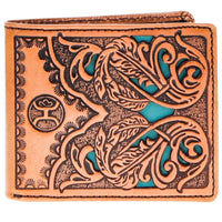 Hooey "Phoenix" Bi-fold Wallet in Tan and Turquoise