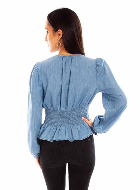 Scully Honey Creek Women's Long Sleeve Denim Peplum Blouse