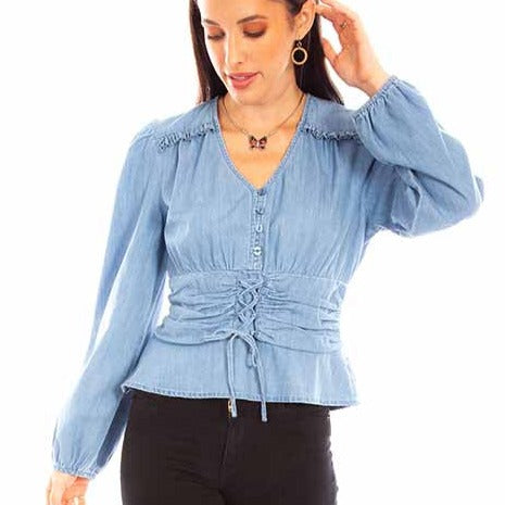 Scully Honey Creek Women's Long Sleeve Denim Peplum Blouse