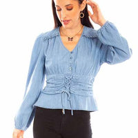 Scully Honey Creek Women's Long Sleeve Denim Peplum Blouse