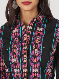 Wrangler Retro Women’s Aztec-Geo Stripe Western Snap Shirt