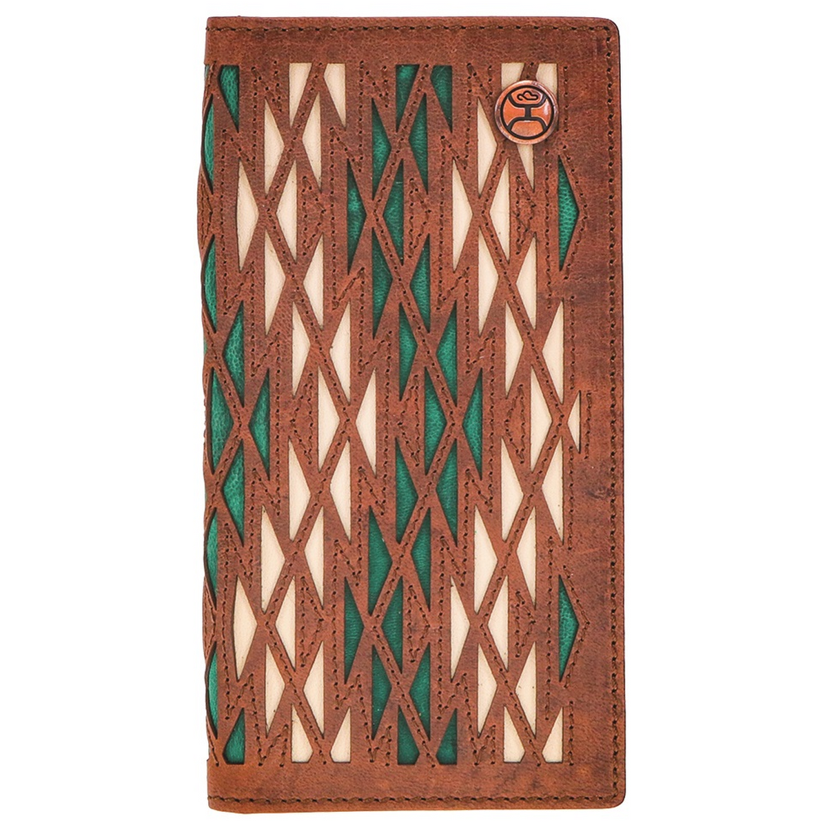 Hooey Original "Chapawee" Turquoise Aztec Print Leather Rodeo Wallet in Brown
