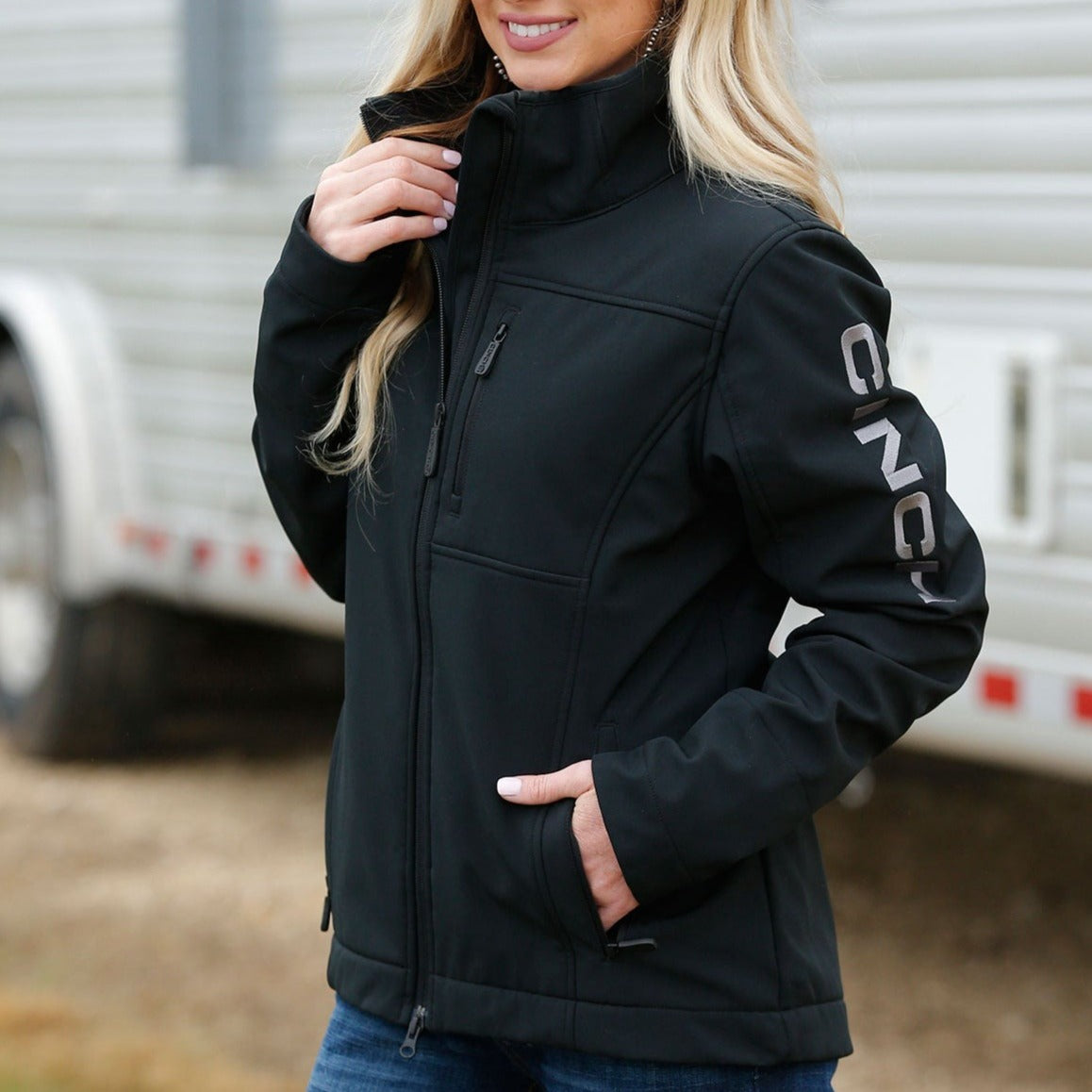 Cinch Women's Logo Sleeve Concealed Carry Bonded Jacket in Black