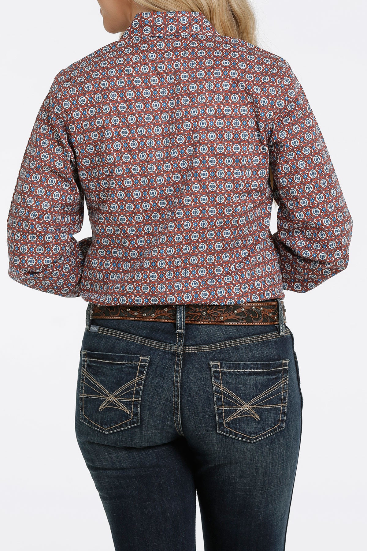 Cinch Women's L/S Rust Geometric Button Down Shirt
