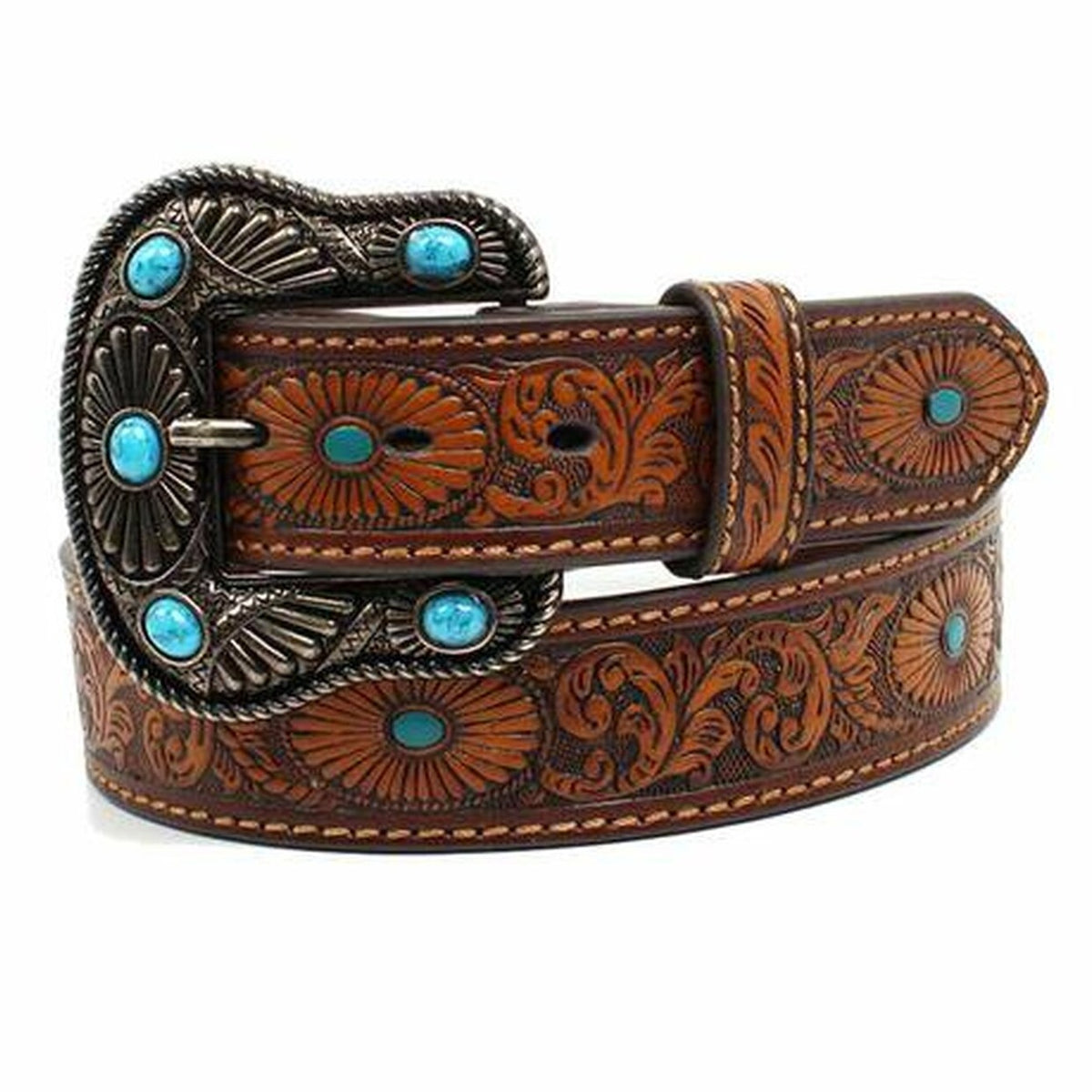 Nocona Women's Oval Burst & Floral Scroll Embossed Leather Belt