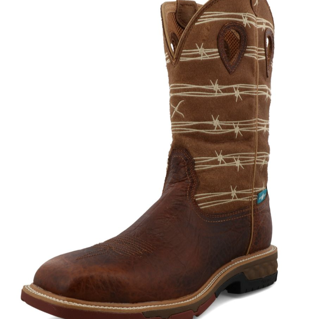 Twisted X Men's 12" Western Work Boot-Rustic Brown/Tan
