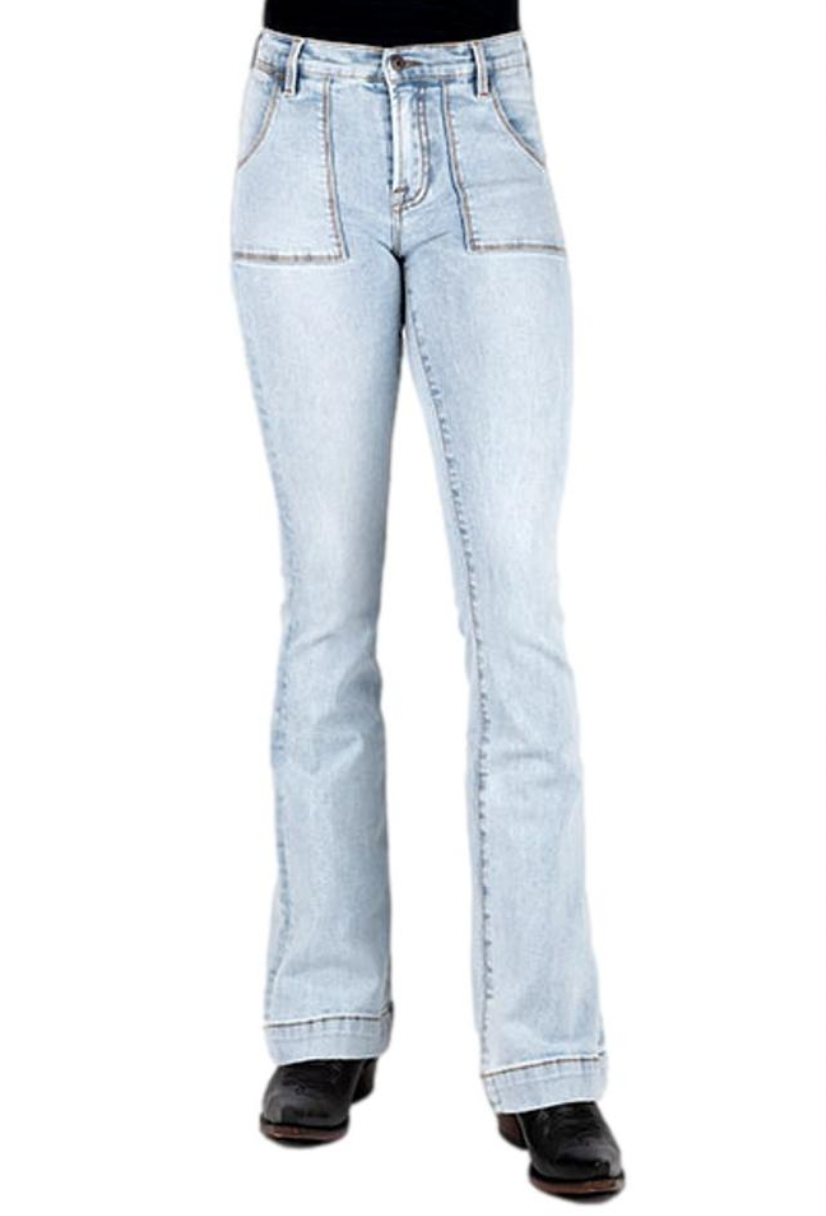 Stetson Women's No. 921 Patch Pocket High Rise Flare  - Acid Wash Blue
