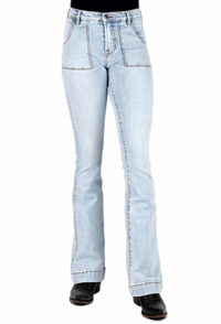 Stetson Women's No. 921 Patch Pocket High Rise Flare  - Acid Wash Blue