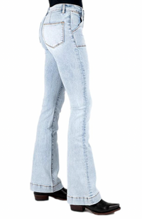 Stetson Women's No. 921 Patch Pocket High Rise Flare  - Acid Wash Blue