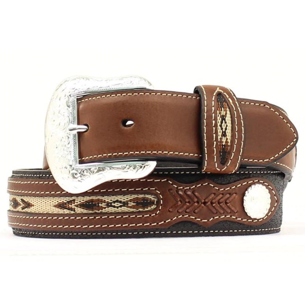 Nocona Men's Southwest Fabric Inset Western Leather Belt