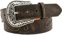 Nocona Women's Debossed Scrolled Silver Conchos Leather Belt