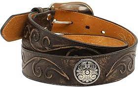 Nocona Women's Debossed Scrolled Silver Conchos Leather Belt