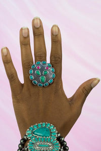 Dos Palos Cactus Silvertone Ring in Mustard