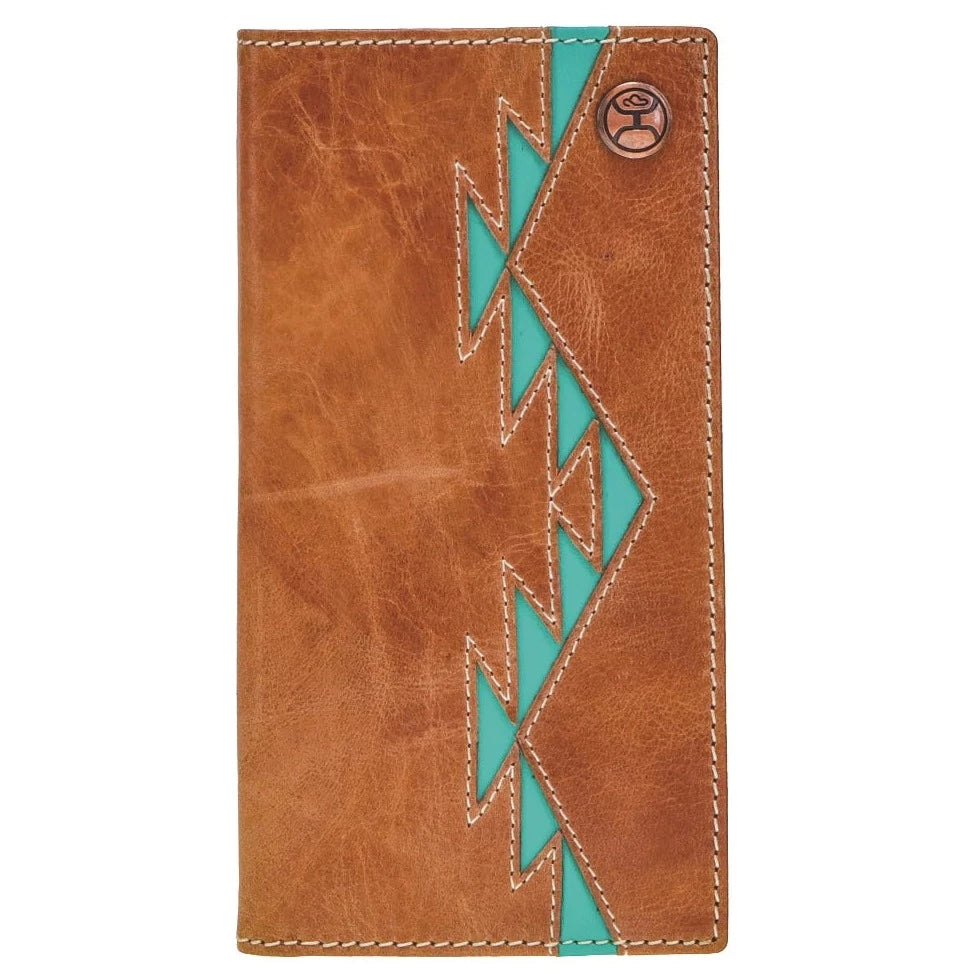 Hooey Original "Tonkawa" Turquoise Aztec Print Rodeo Wallet in Tan