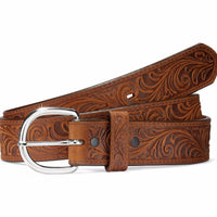 Justin Western Scrolled Tooled Brown Leather Belt