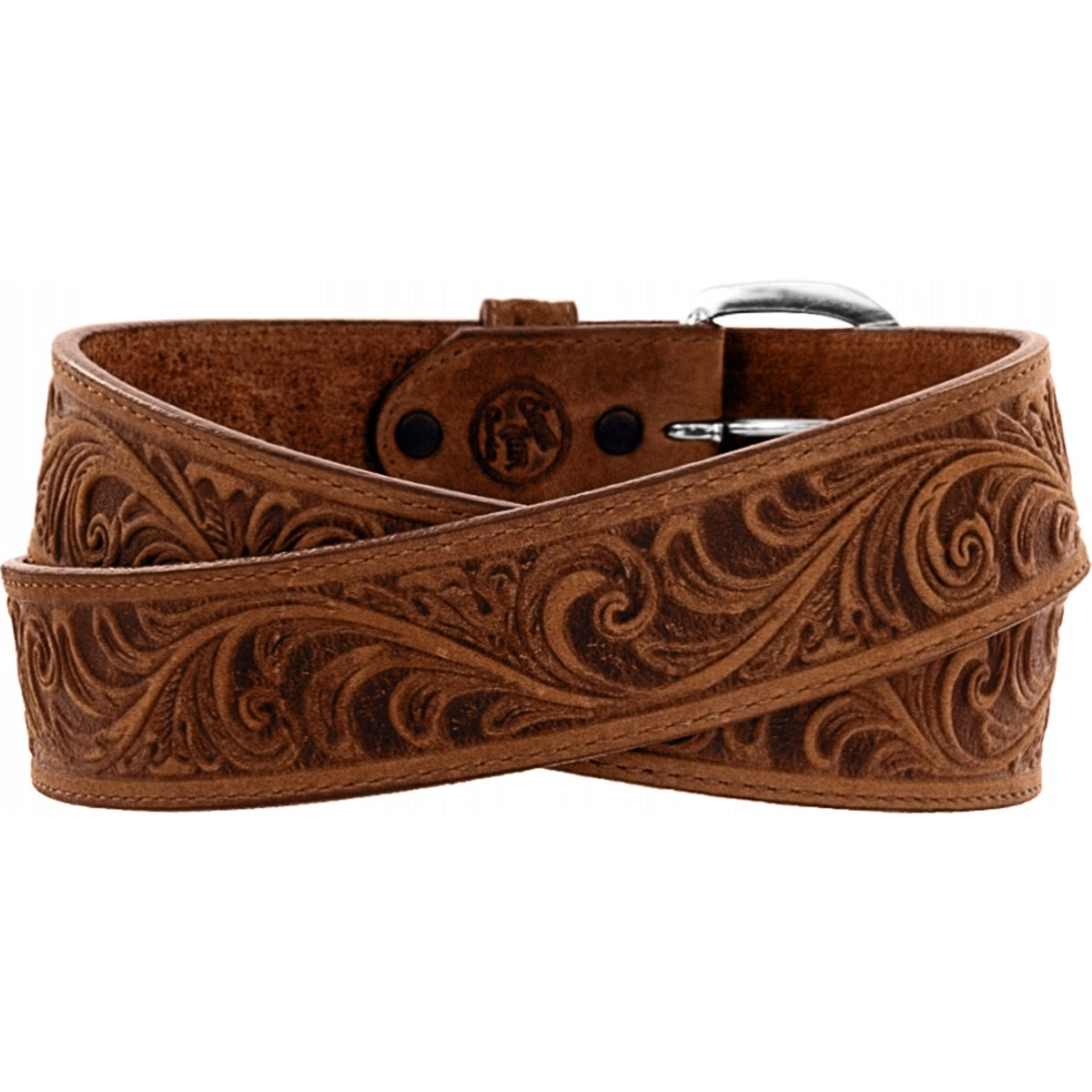 Justin Western Scrolled Tooled Brown Leather Belt