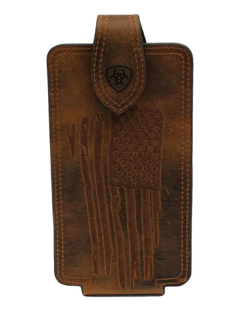 Ariat Brown Leather Distressed Flag Embroidered Cell Phone Case
