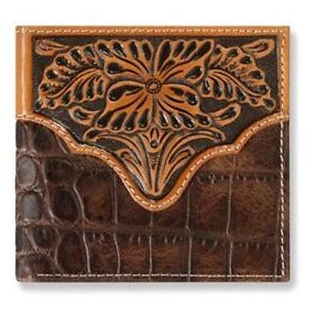 Ariat Grain Leather Croc Print Bifold Wallet