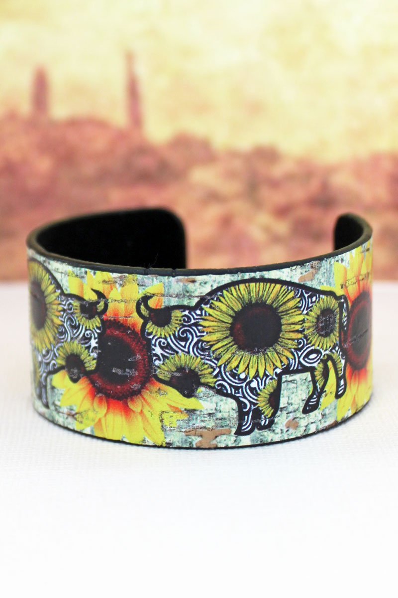 Sunflower Buffalo Cork Cuff Bracelet