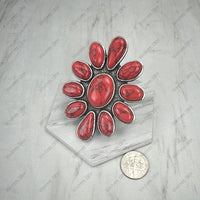 Red Stone Flower Cluster Statement Ring