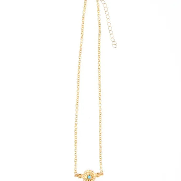 West & Co. Burnished Gold Flower Concho With Turquoise Accent Chain Necklace