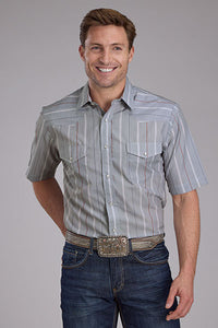 Roper Men's S/S Wide Stripe Western Snap Shirt in Grey