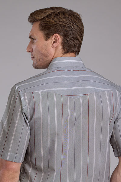 Roper Men's S/S Wide Stripe Western Snap Shirt in Grey