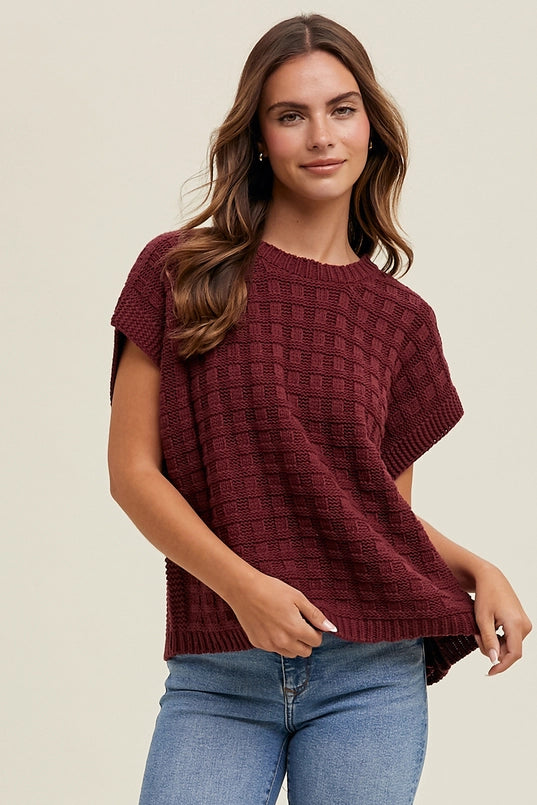 Women's Boxy Weave Textured Cap Sleeve Sweater (Available In 2 Color Choices)