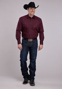 Roper Men's L/S Amarillo Medallion Print Western Snap Shirt in Garnet
