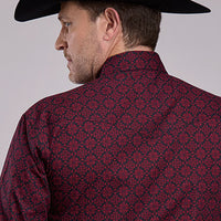 Roper Men's L/S Amarillo Medallion Print Western Snap Shirt in Garnet