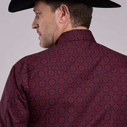 Roper Men's L/S Amarillo Medallion Print Western Snap Shirt in Garnet