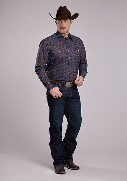 Roper Men's L/S Amarillo Medallion Print Western Snap Shirt in Brown