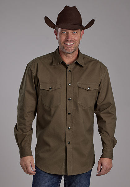 Roper Men's L/S Brushed Twill Solid Western Snap Shirt (Available in 4 Color Choices)