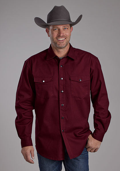 Roper Men's L/S Brushed Twill Solid Western Snap Shirt (Available in 4 Color Choices)