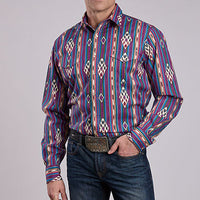 Roper Vintage Men's L/S Vintage Striped Western Snap Shirt in Purple
