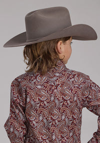 Roper Boy's Amarillo Sangria Paisley Western Snap Shirt in Wine