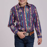 Roper Vintage Boy's L/S Vintage Striped Western Snap Shirt in Purple